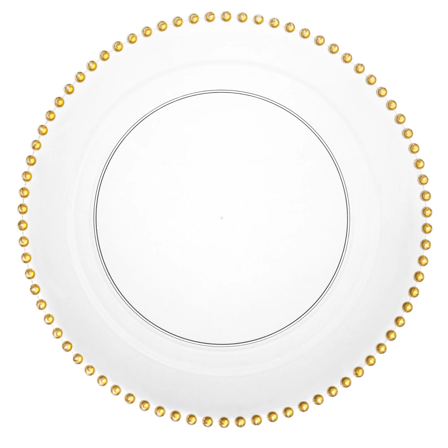 Beaded 10.25" Clear & Gold EXTRA HEAVY Weight Dinner Plates Disposable Plates Decorline