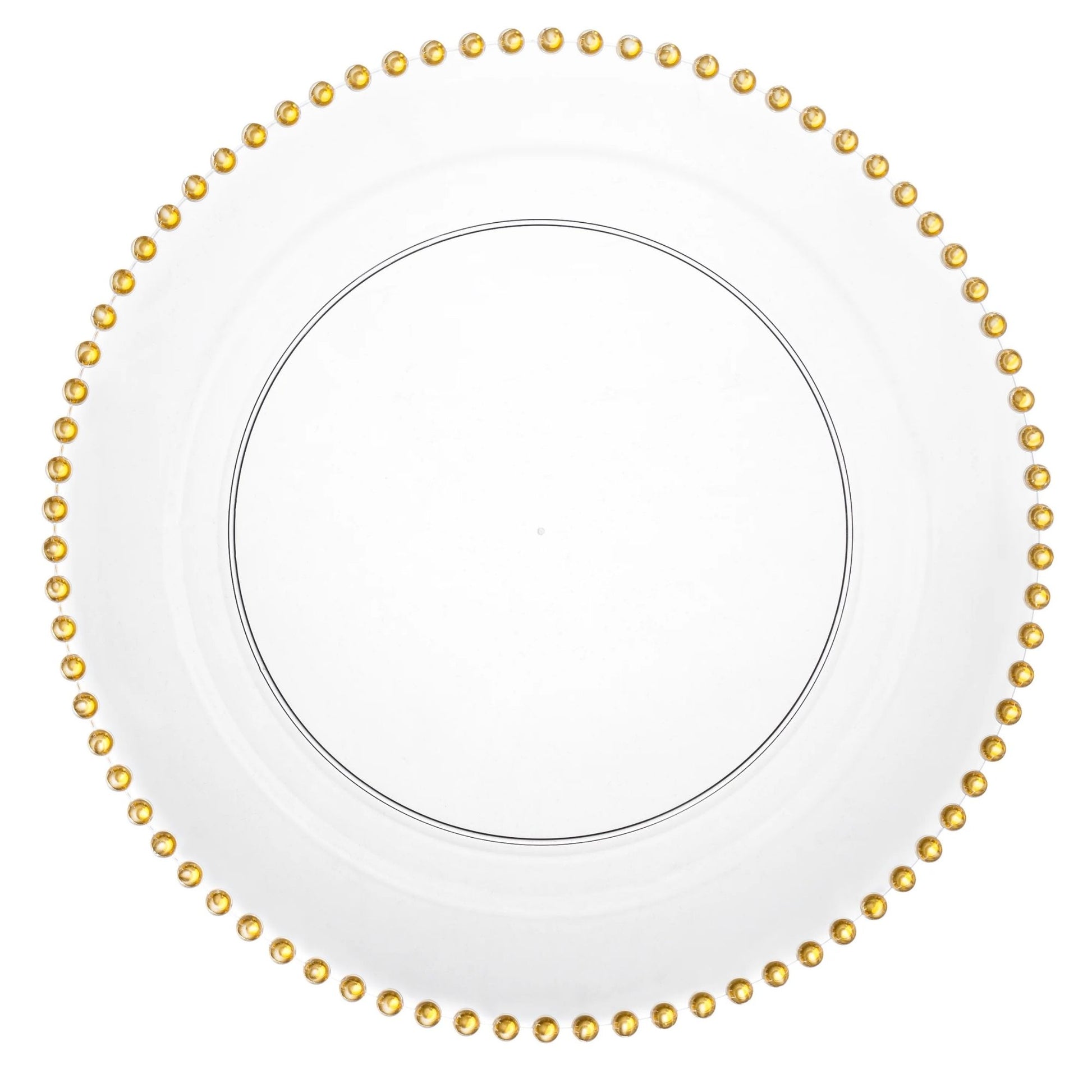 Beaded 10.25" Clear & Gold EXTRA HEAVY Weight Dinner Plates Disposable Plates Decorline