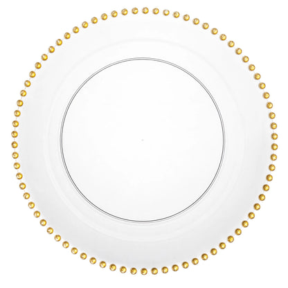 Beaded 10.25" Clear & Gold EXTRA HEAVY Weight Dinner Plates Disposable Plates Decorline