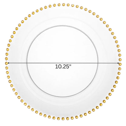 Beaded 10.25" Clear & Gold EXTRA HEAVY Weight Dinner Plates Disposable Plates Decorline