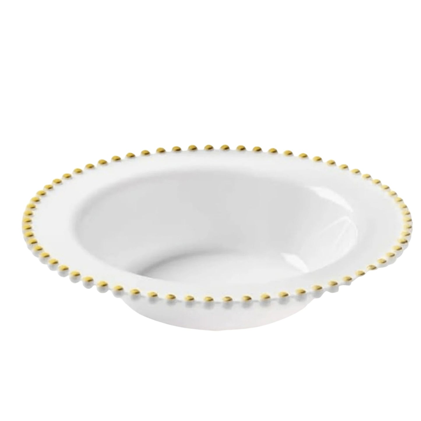 Beaded 14oz White & Gold EXTRA Heavyweight Plastic Bowl Disposable Bowls Decorline
