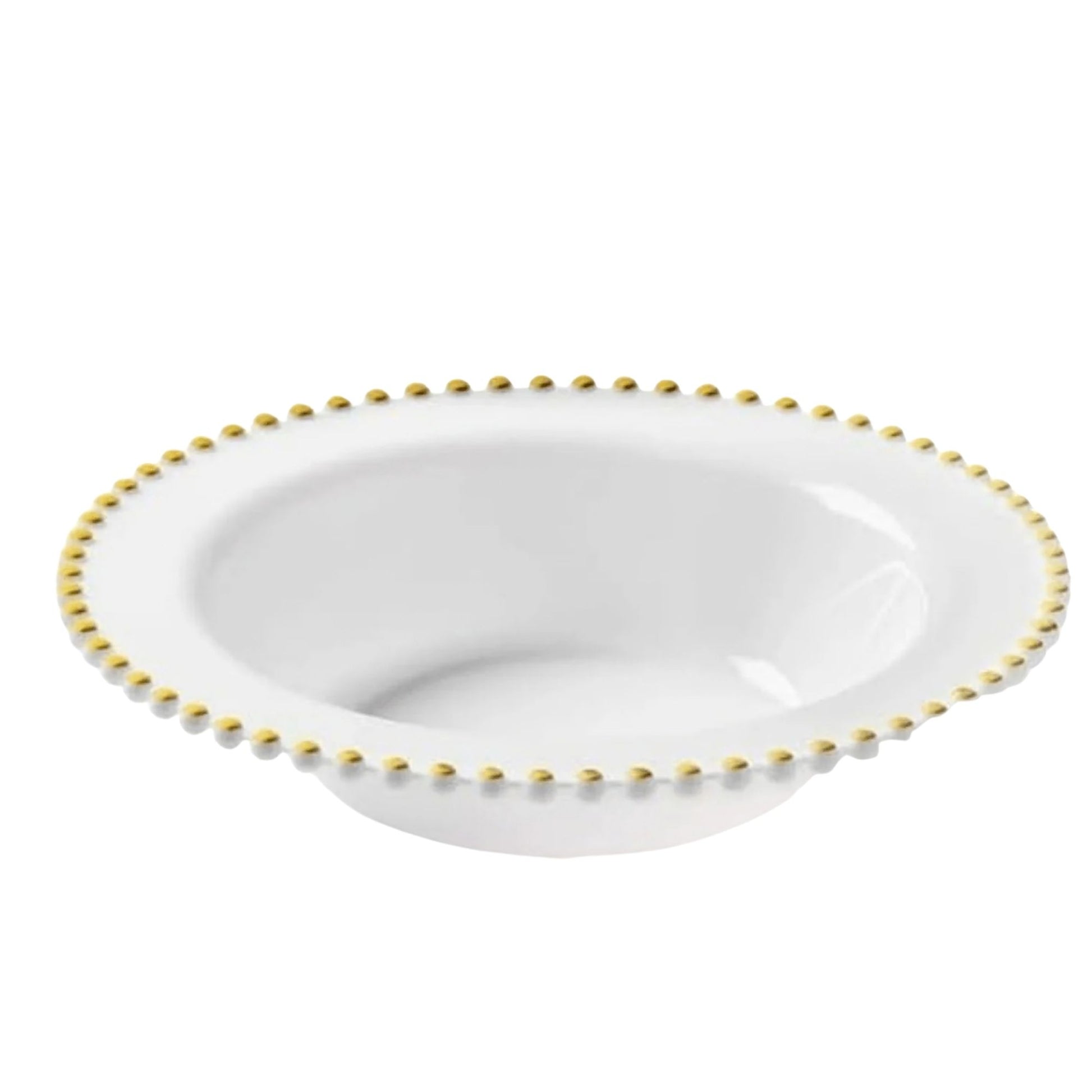 Beaded 14oz White & Gold EXTRA Heavyweight Plastic Bowl Disposable Bowls Decorline