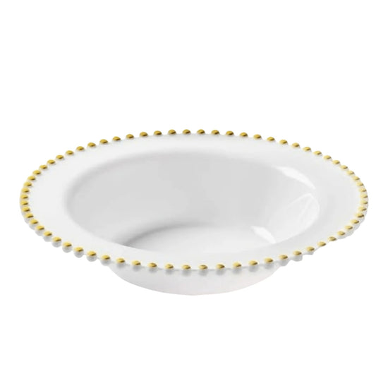 Beaded 14oz White & Gold EXTRA Heavyweight Plastic Bowl Disposable Bowls Decorline