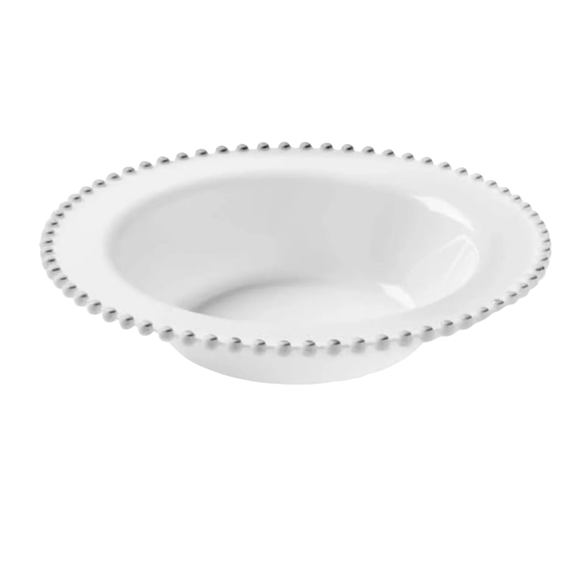 Beaded 14oz White & Silver EXTRA HEAVY Weight Plastic Bowl Decorline