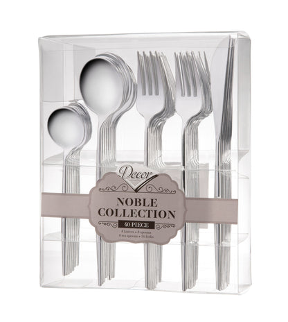 Noble Collection Shiny Silver Flatware Set Tablesettings Decorline   