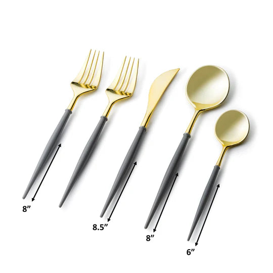 Noble Collection Shiny Gold Top/Grey Bottom Flatware Set Tablesettings Decorline