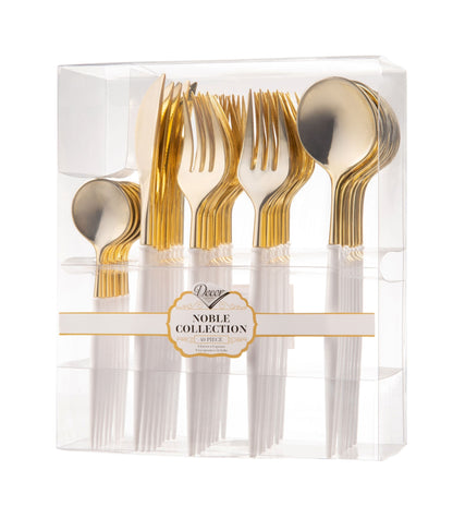 Noble Collection Shiny Gold Top/White Bottom Flatware Set Tablesettings Decorline   