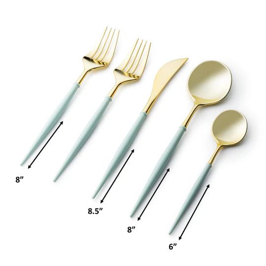 Noble Collection Shiny Gold Top/Turquoise Bottom Flatware Set Tablesettings Decorline