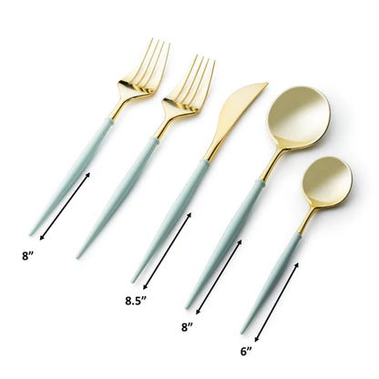 Noble Collection Shiny Gold Top/Turquoise Bottom Flatware Set Tablesettings Decorline   