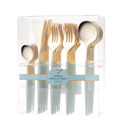 Noble Collection Shiny Gold Top/Turquoise Bottom Flatware Set Tablesettings Decorline   