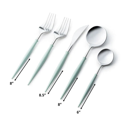 Noble Collection Shiny Silver Top/Turquoise Bottom Flatware Set Tablesettings Decorline   