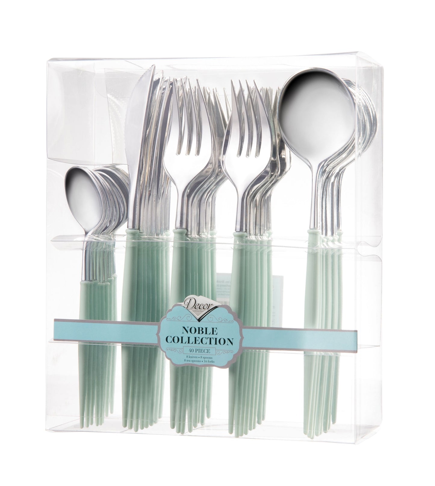 Noble Collection Shiny Silver Top/Turquoise Bottom Flatware Set Tablesettings Decorline   