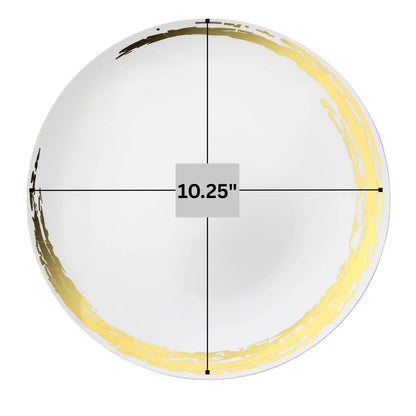 Whisk 10.25" White & Gold Disposable Plastic Dinner Plate 10 Pcs Disposable Plates Decorline