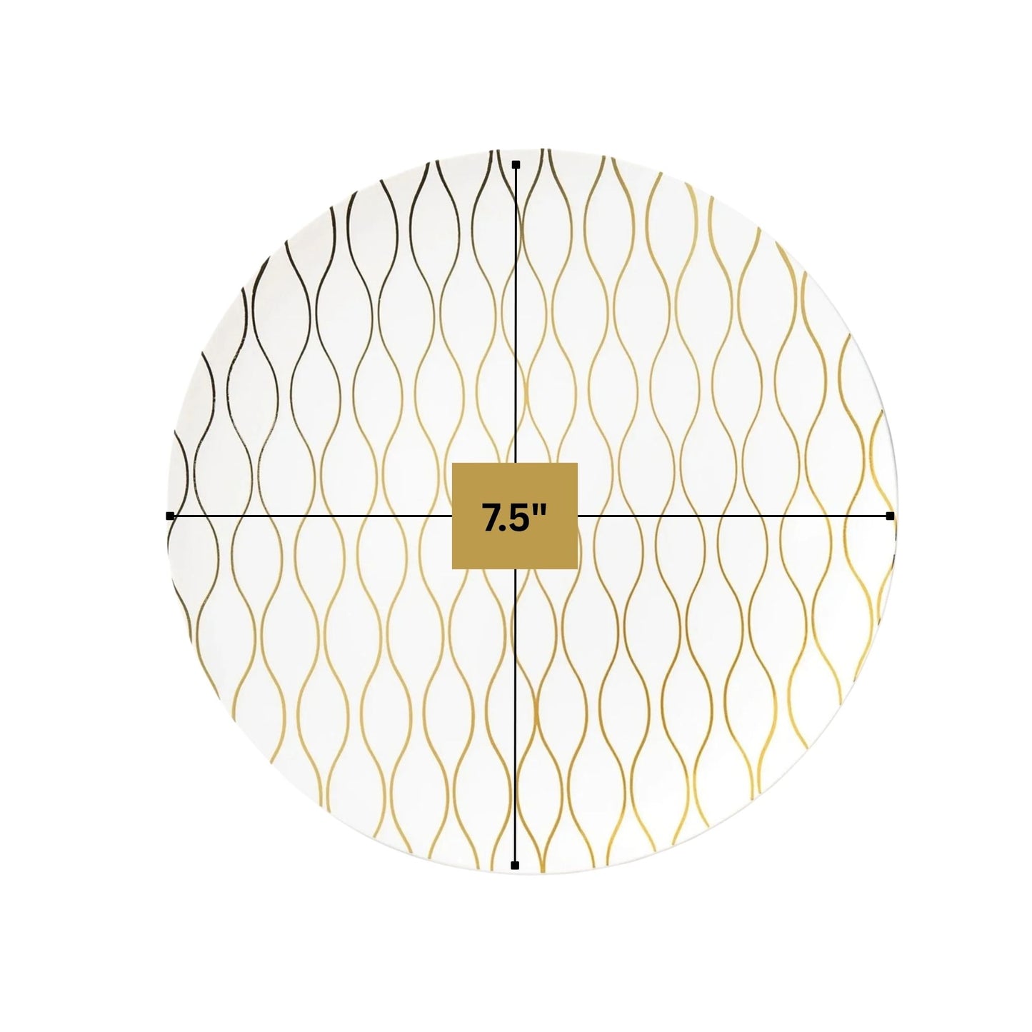 Whisk 7.5" White & Gold Disposable Plastic Appetizer/Dessert Plate 10 Pack Disposable Plates Decorline