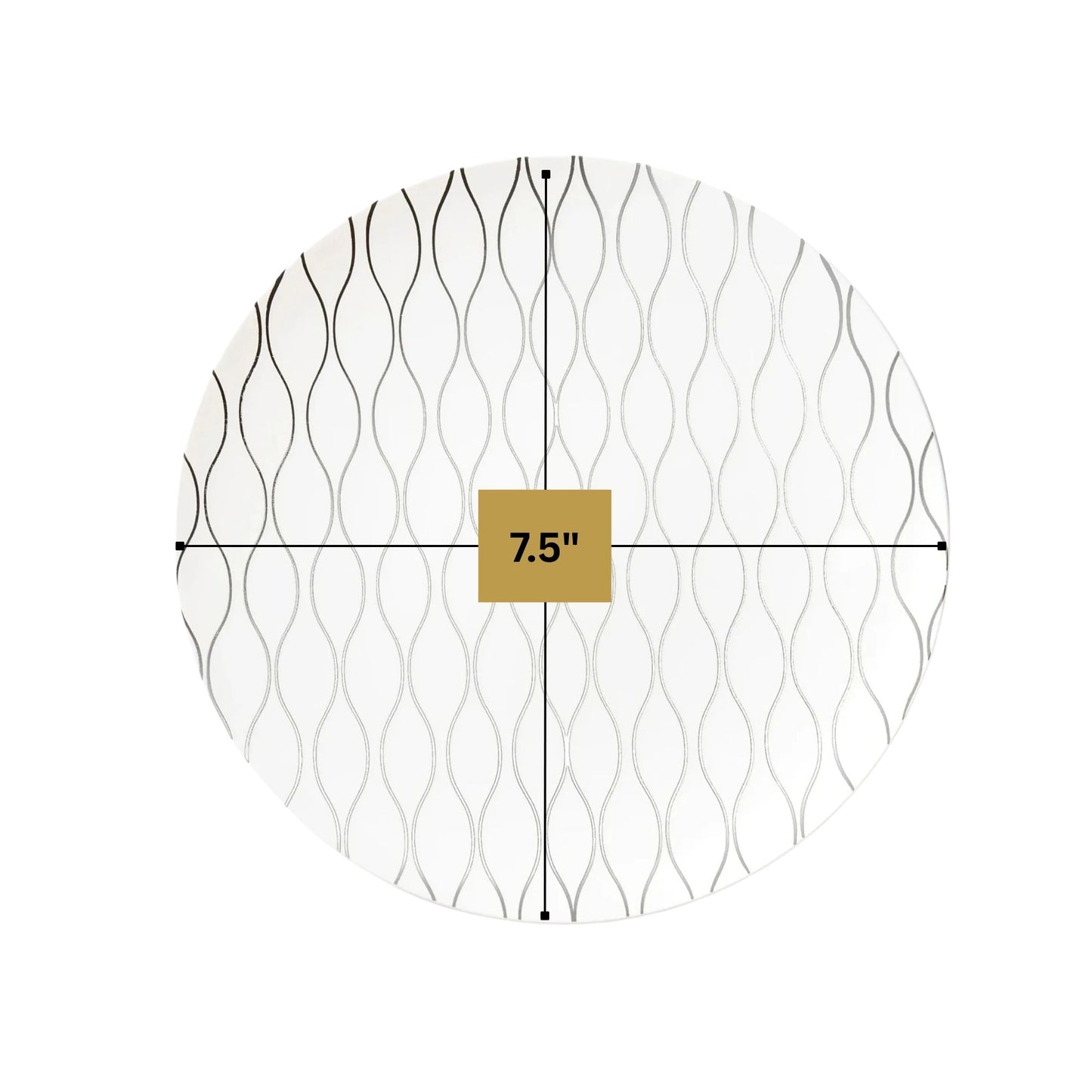 Whisk 7.5" White & Silver Plastic Appetizer/Dessert Plate 10 Pack Disposable Plates Decorline