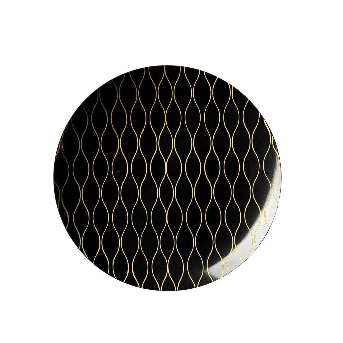 Whisk 7.5" Black & Gold Plastic Appetizer/Dessert Plate 10 Pack Disposable Plates Decorline