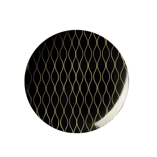 Whisk 7.5" Black & Gold Plastic Appetizer/Dessert Plate 10 Pack Disposable Plates Decorline