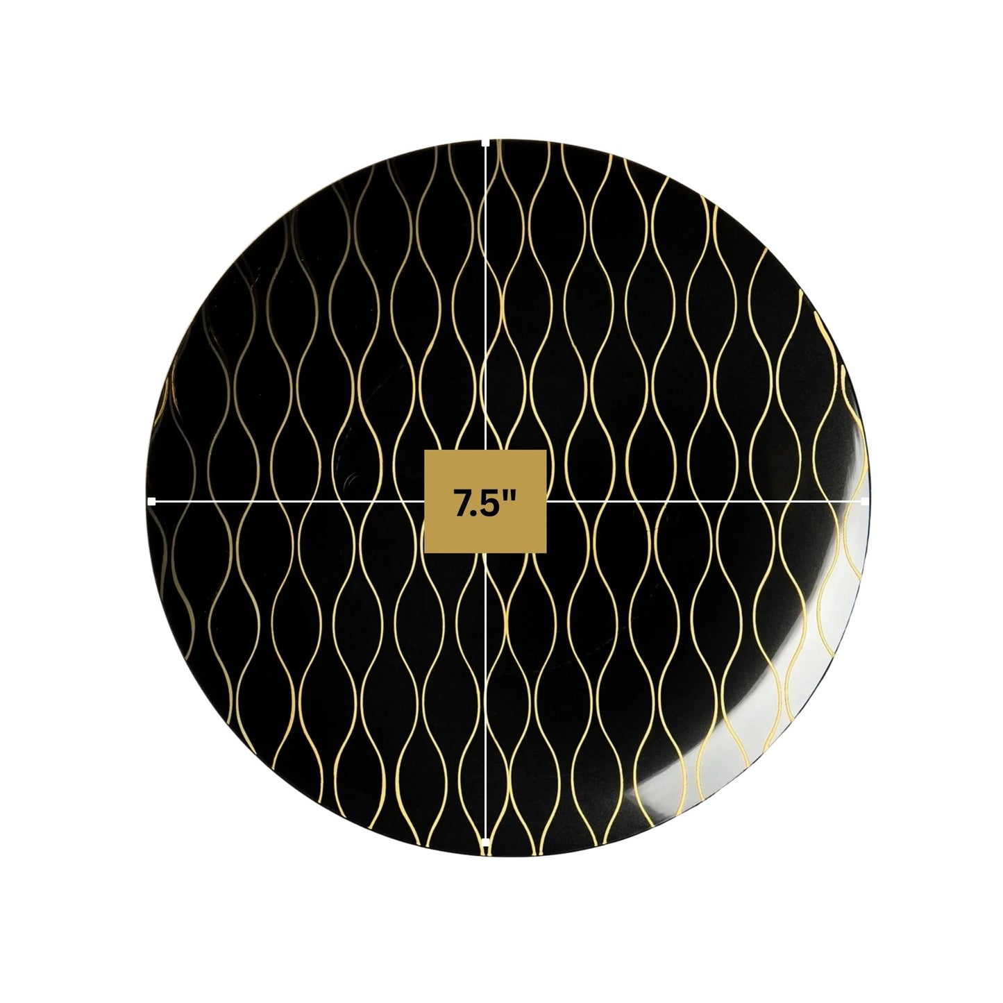 Whisk 7.5" Black & Gold Plastic Appetizer/Dessert Plate 10 Pack Disposable Plates Decorline