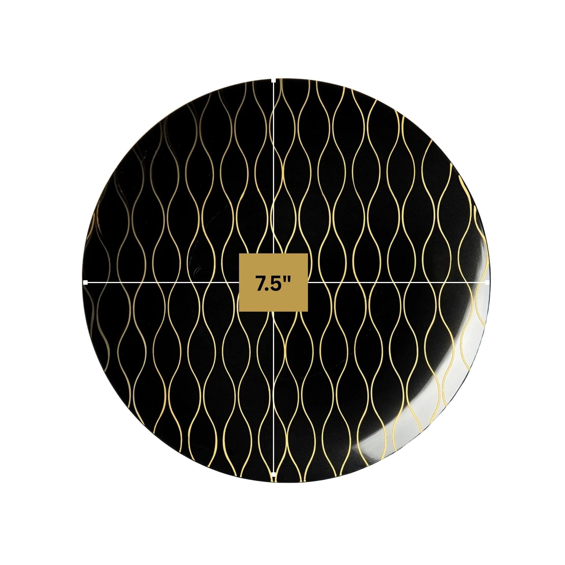 Whisk 7.5" Black & Gold Plastic Appetizer/Dessert Plate 10 Pack Disposable Plates Decorline