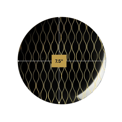 Whisk 7.5" Black & Gold Plastic Appetizer/Dessert Plate 10 Pack Disposable Plates Decorline