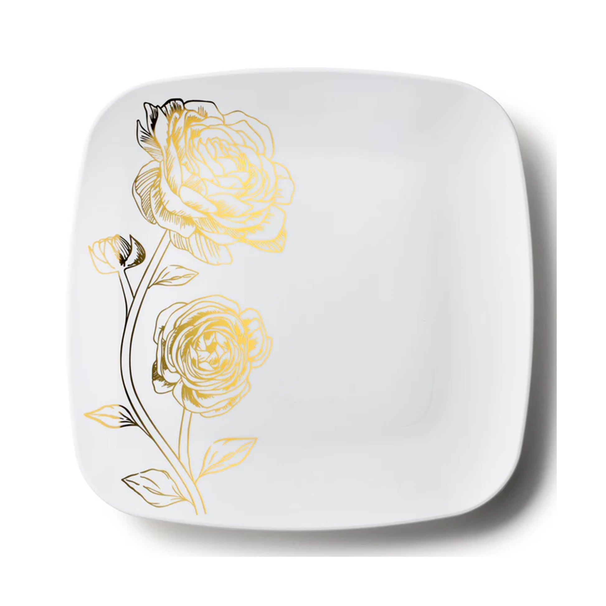 White and Gold Square Plastic Plates 7.25"- Peony Decorline