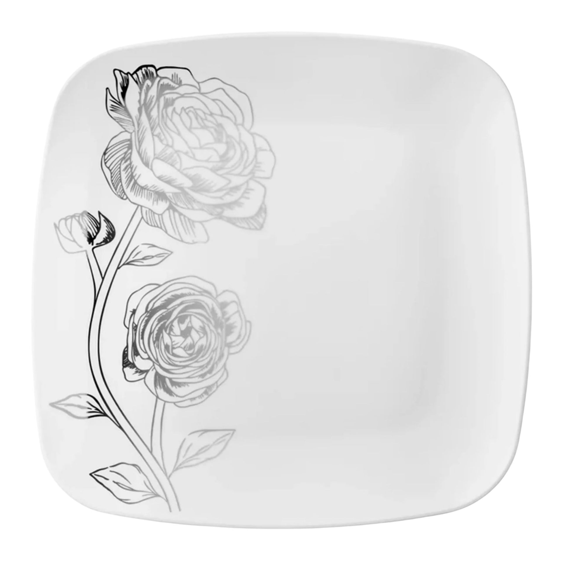 Peony 10.25" White & Silver Square Disposable Plastic Dinner Plate Disposable Plates Decorline