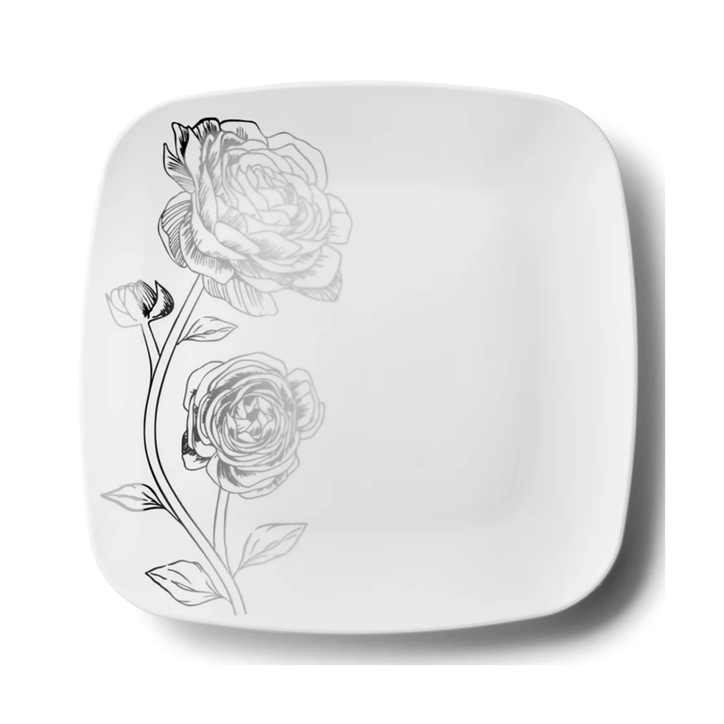 White and Silver Square Plastic Plates 7.25" - Peony Decorline