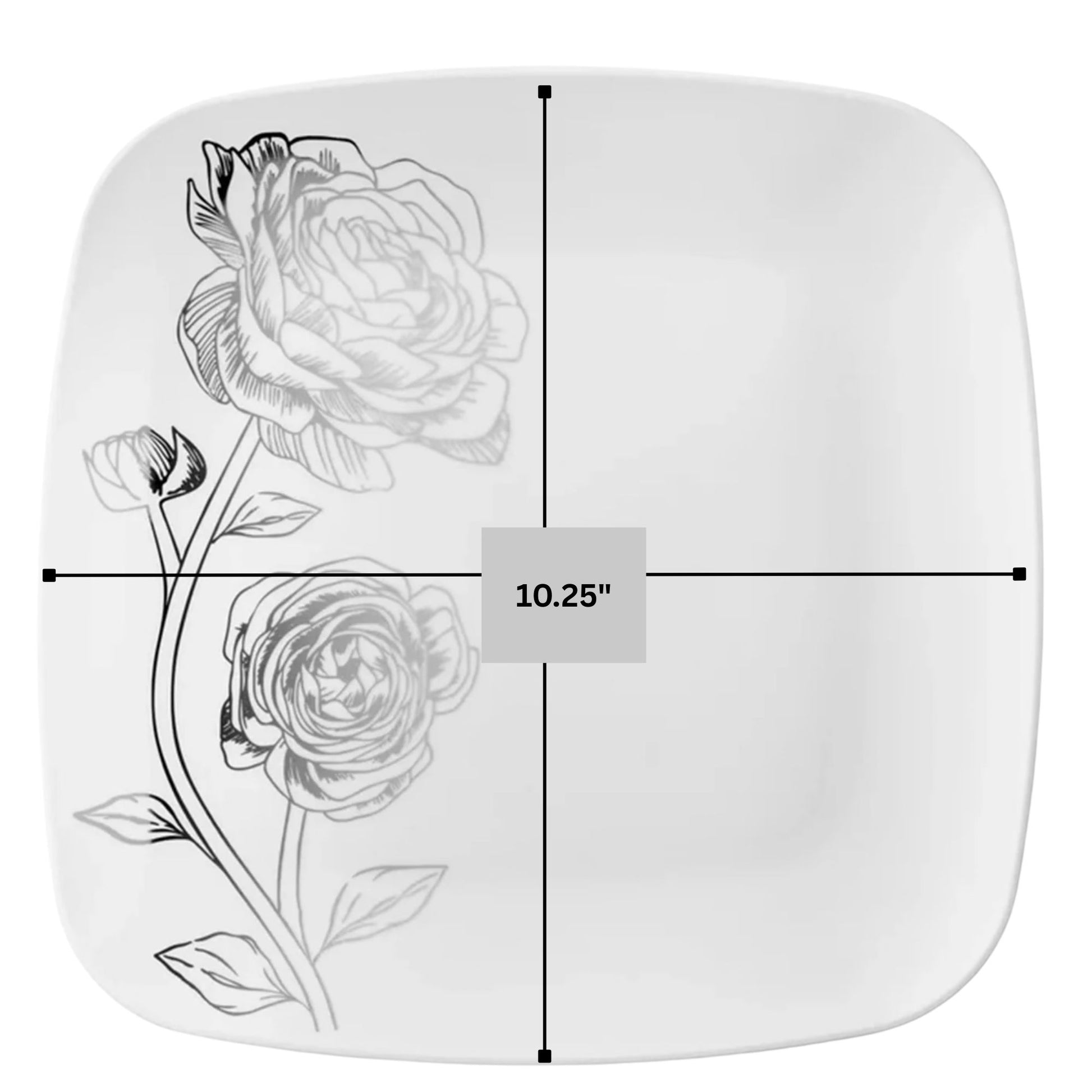 Peony 10.25" White & Silver Square Disposable Plastic Dinner Plate Disposable Plates Decorline