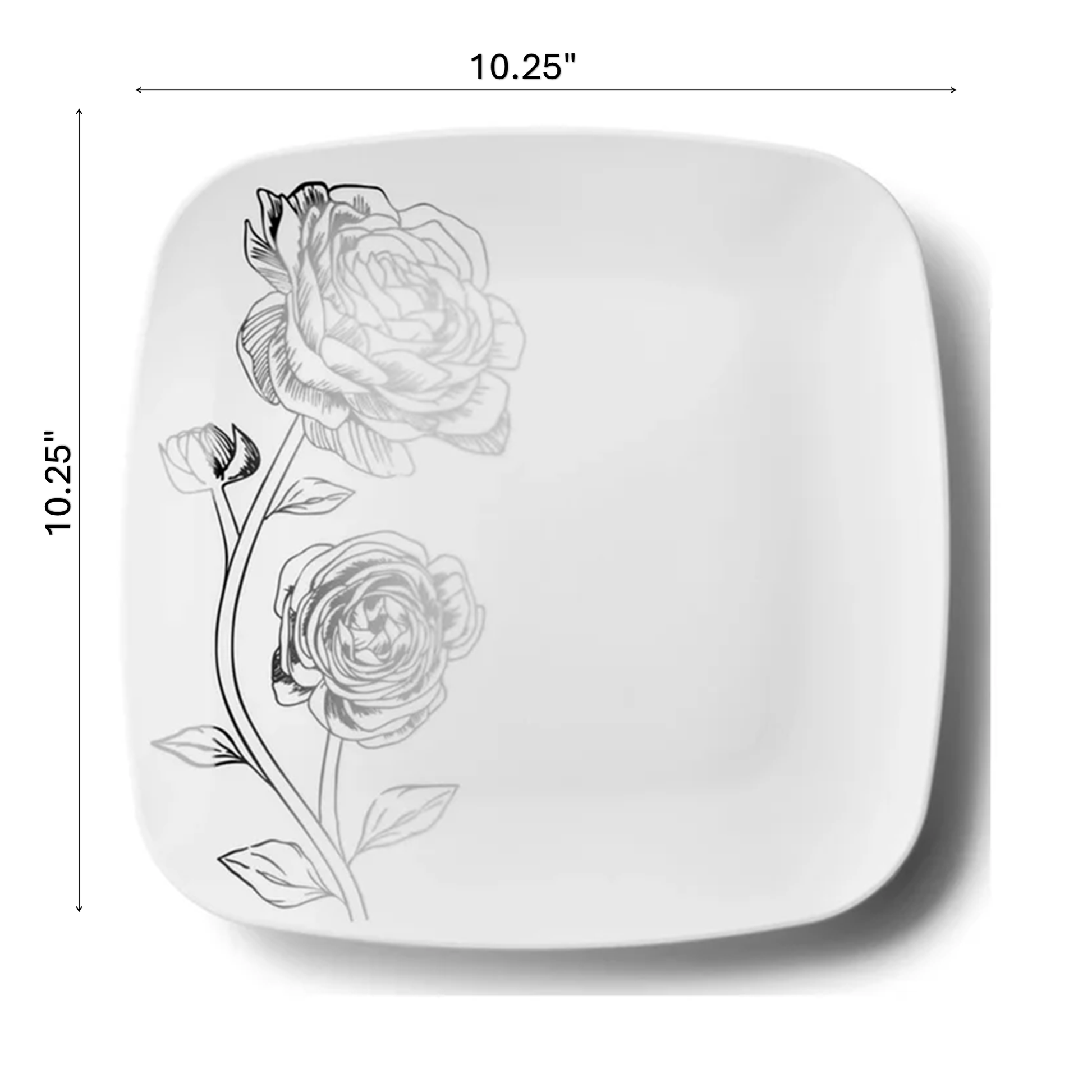 White and Silver Square Plastic Plates 10.25" - Peony Decorline