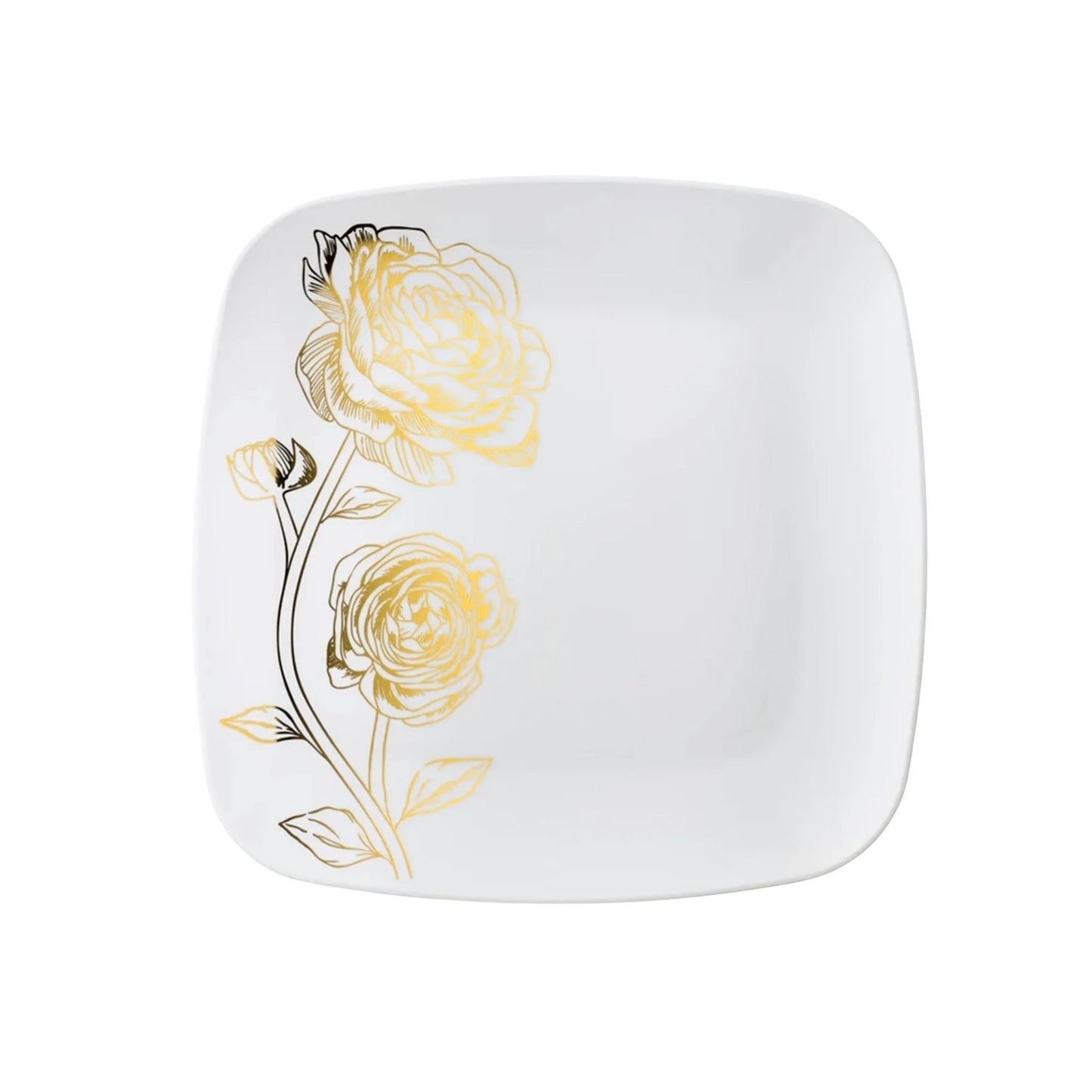 Peony 7.25" White & Gold Square Disposable Plastic Dessert Plate Decorline