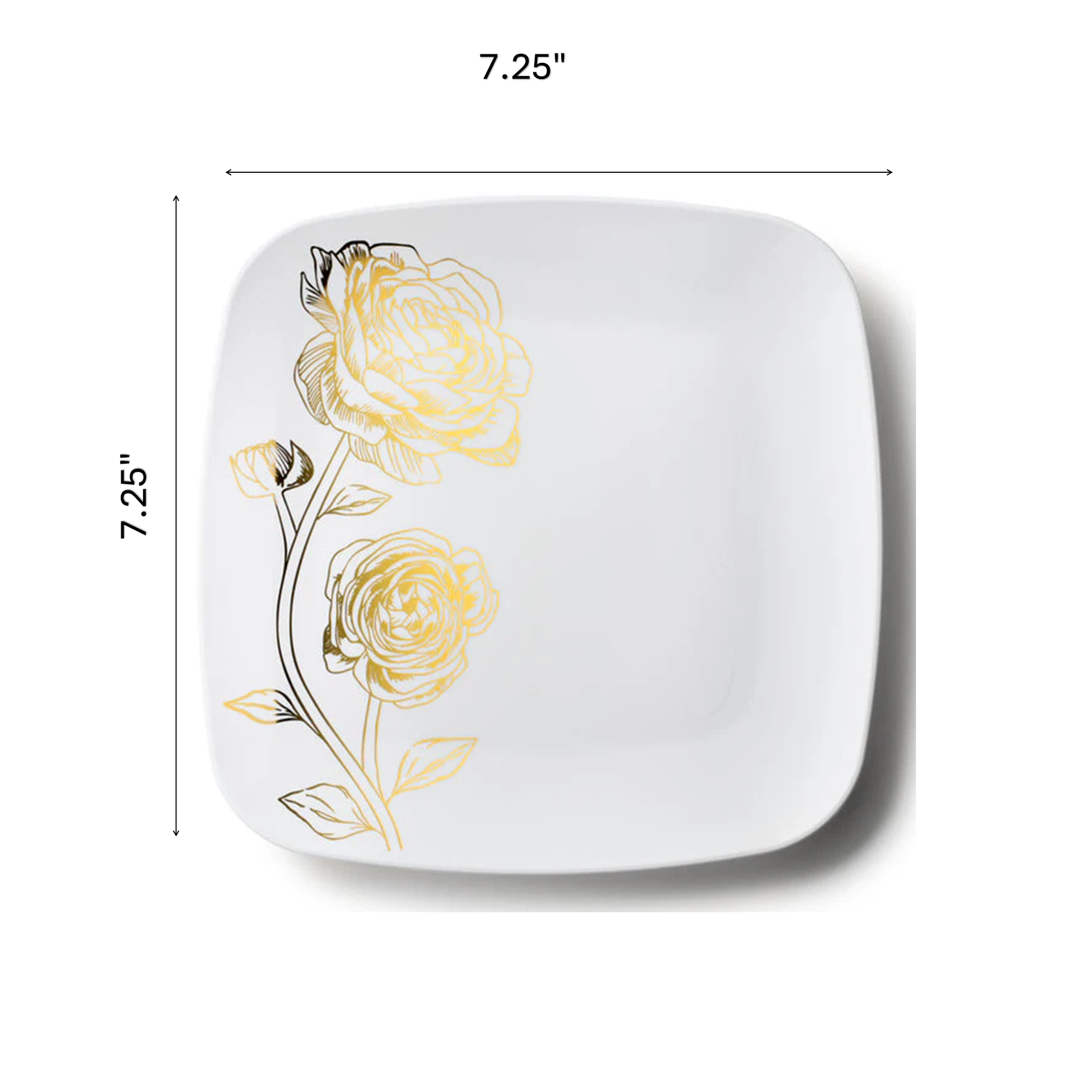 White and Gold Square Plastic Plates 7.25"- Peony Decorline