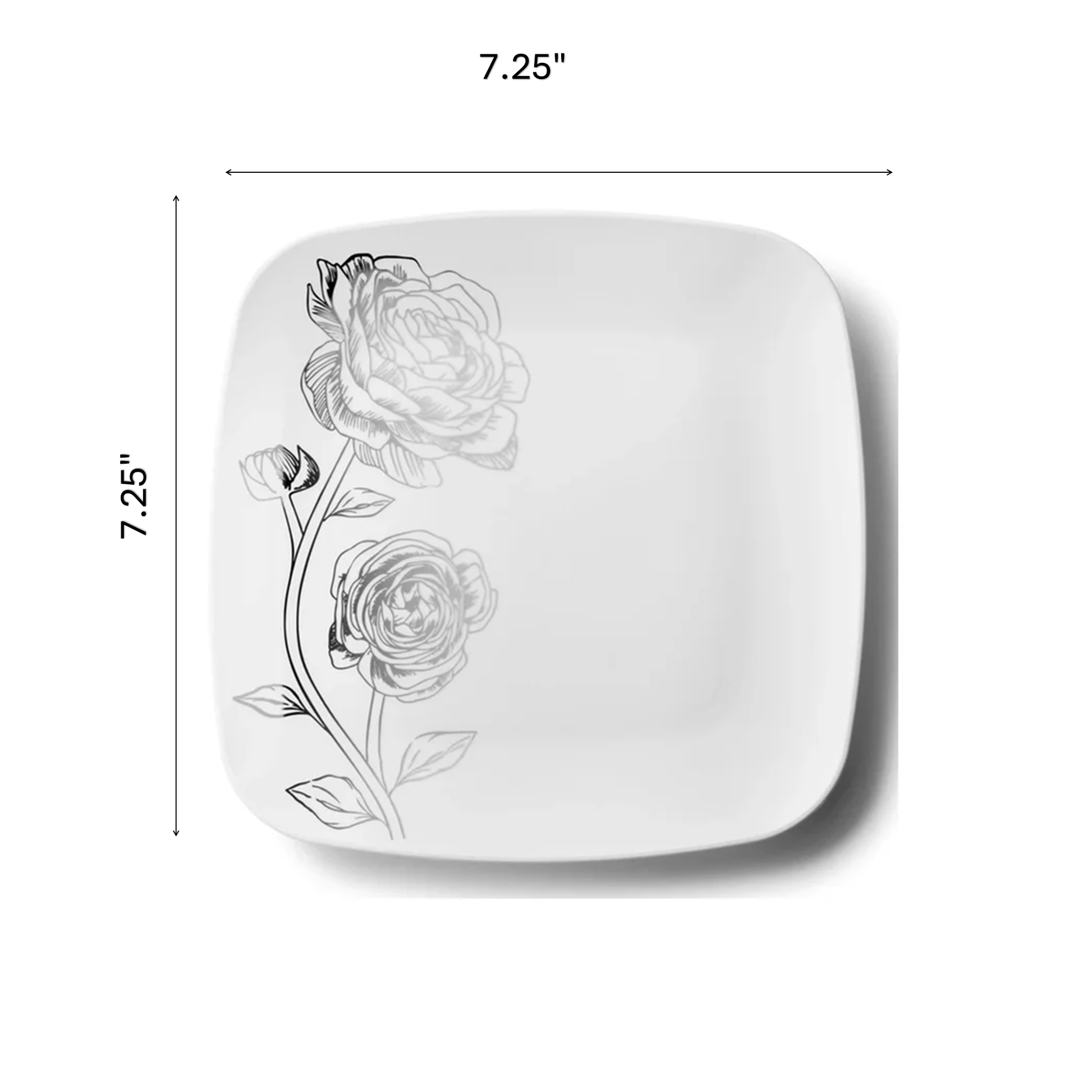 White and Silver Square Plastic Plates 7.25" - Peony Decorline