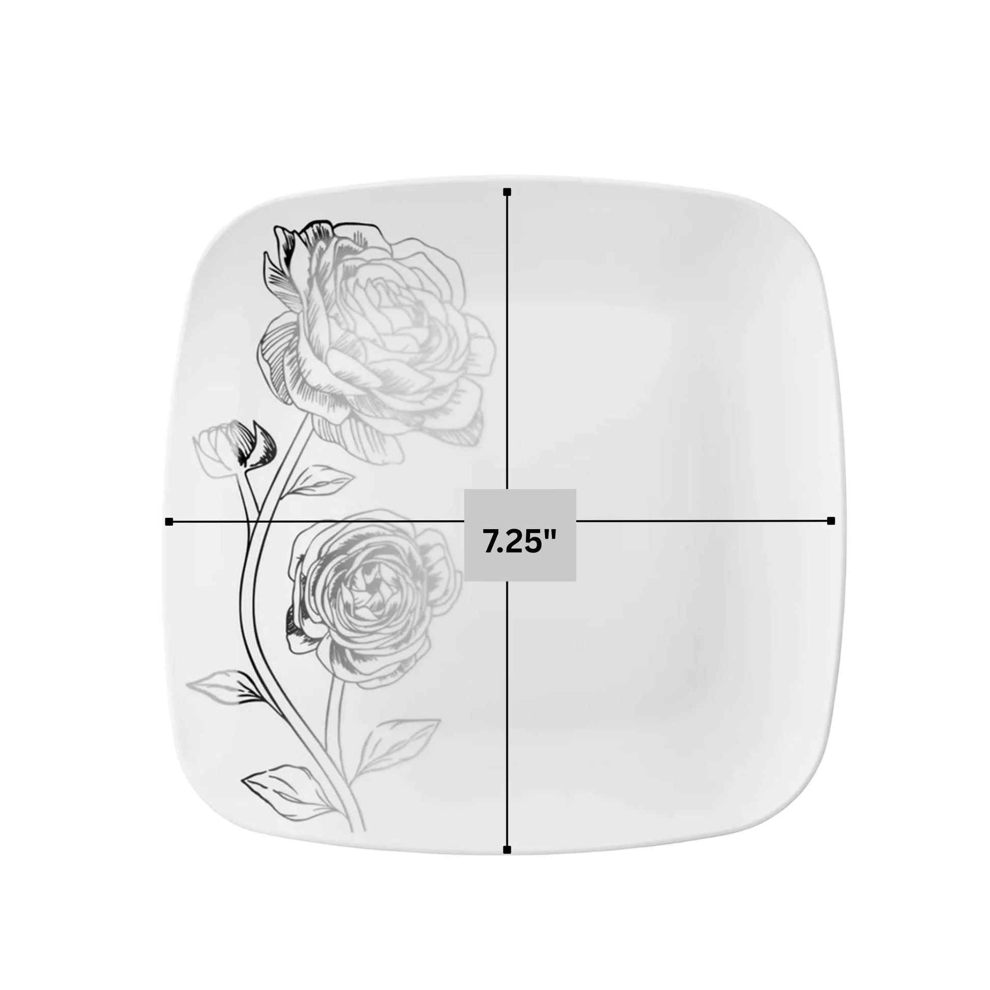 Peony 7.25" White & Silver Square Disposable Plastic Dessert Plate 32Pc Set Disposable Plates Decorline