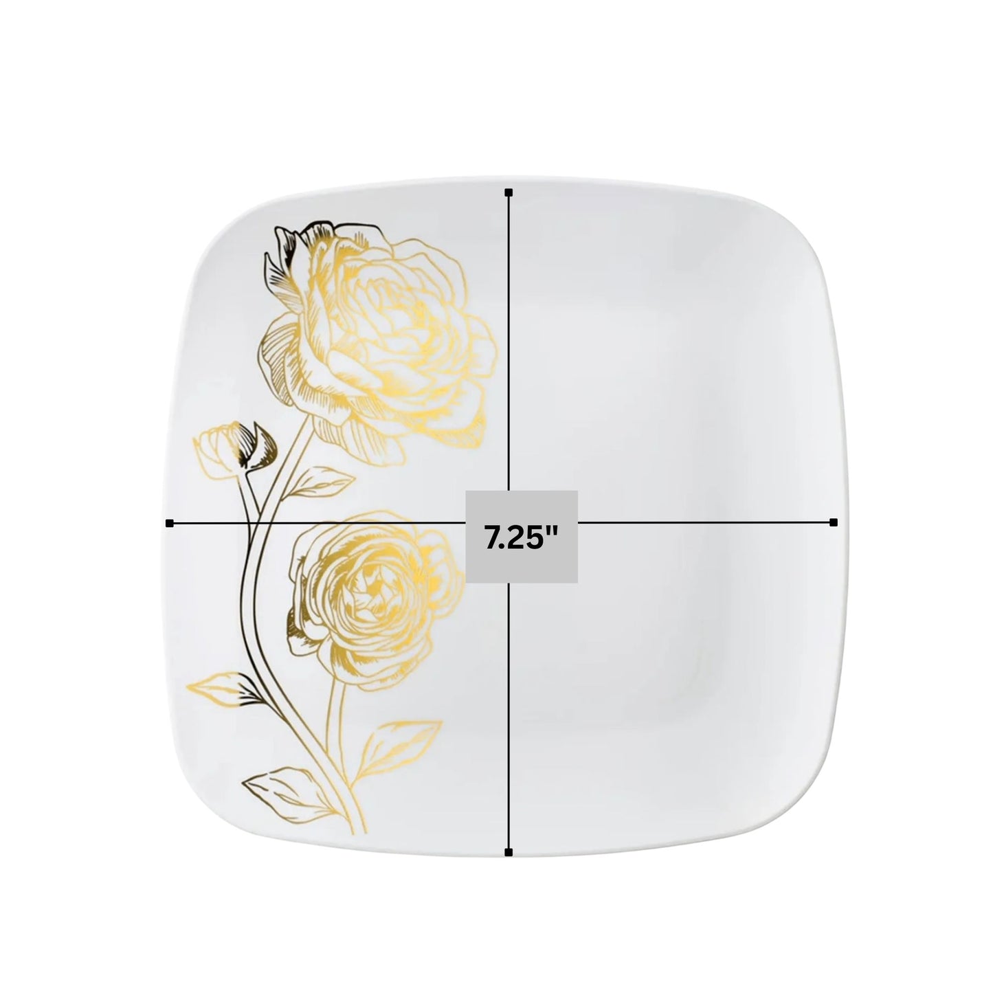 Peony 7.25" White & Gold Square Disposable Plastic Dessert Plate Decorline