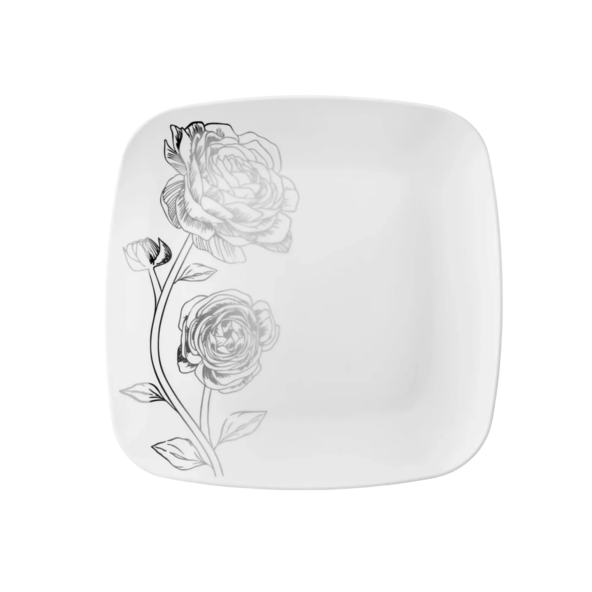 Peony 7.25" White & Silver Square Disposable Plastic Dessert Plate 32Pc Set Disposable Plates Decorline