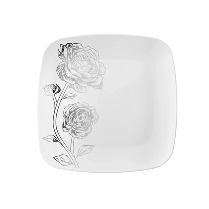 Peony 7.25" White & Silver Square Disposable Plastic Dessert Plate 32Pc Set Disposable Plates Decorline