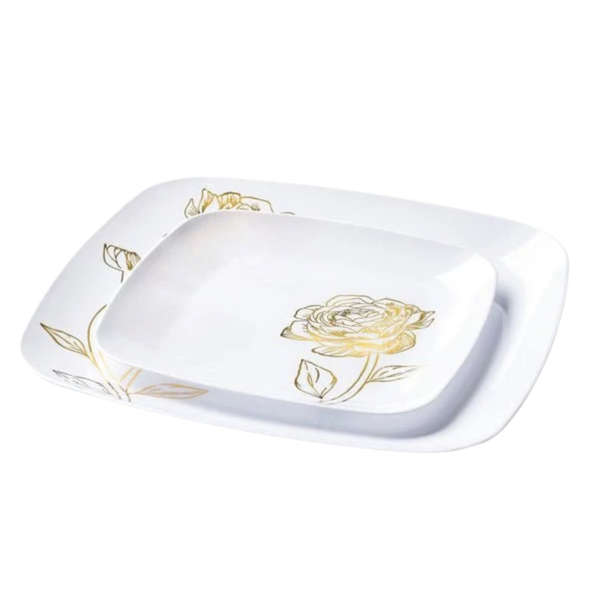 10.25"&7.25" White and Gold Square Disposable Plastic Plates COMBO Set-Peony Combo Disposable Plates Decorline
