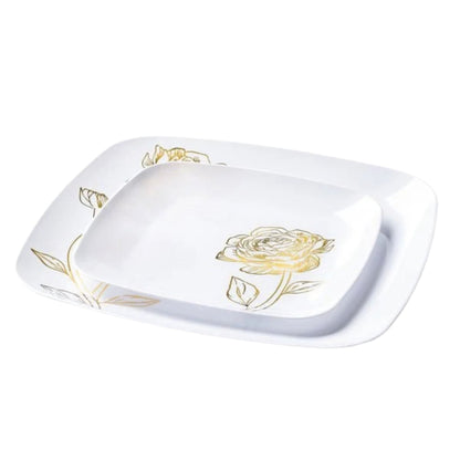 10.25"&7.25" White and Gold Square Disposable Plastic Plates COMBO Set-Peony Combo Disposable Plates Decorline