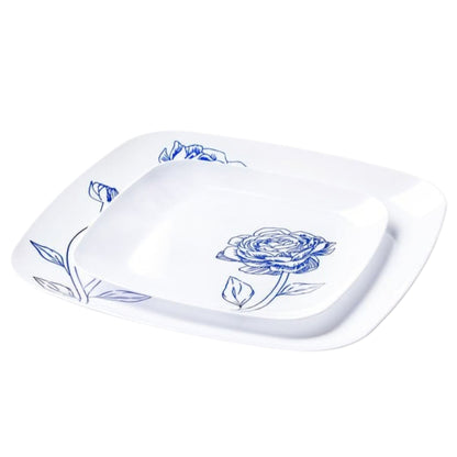 10.25"&7.25" White and Blue Square Disposable Plastic Plates COMBO Set-Peony Combo Disposable Plates Decorline
