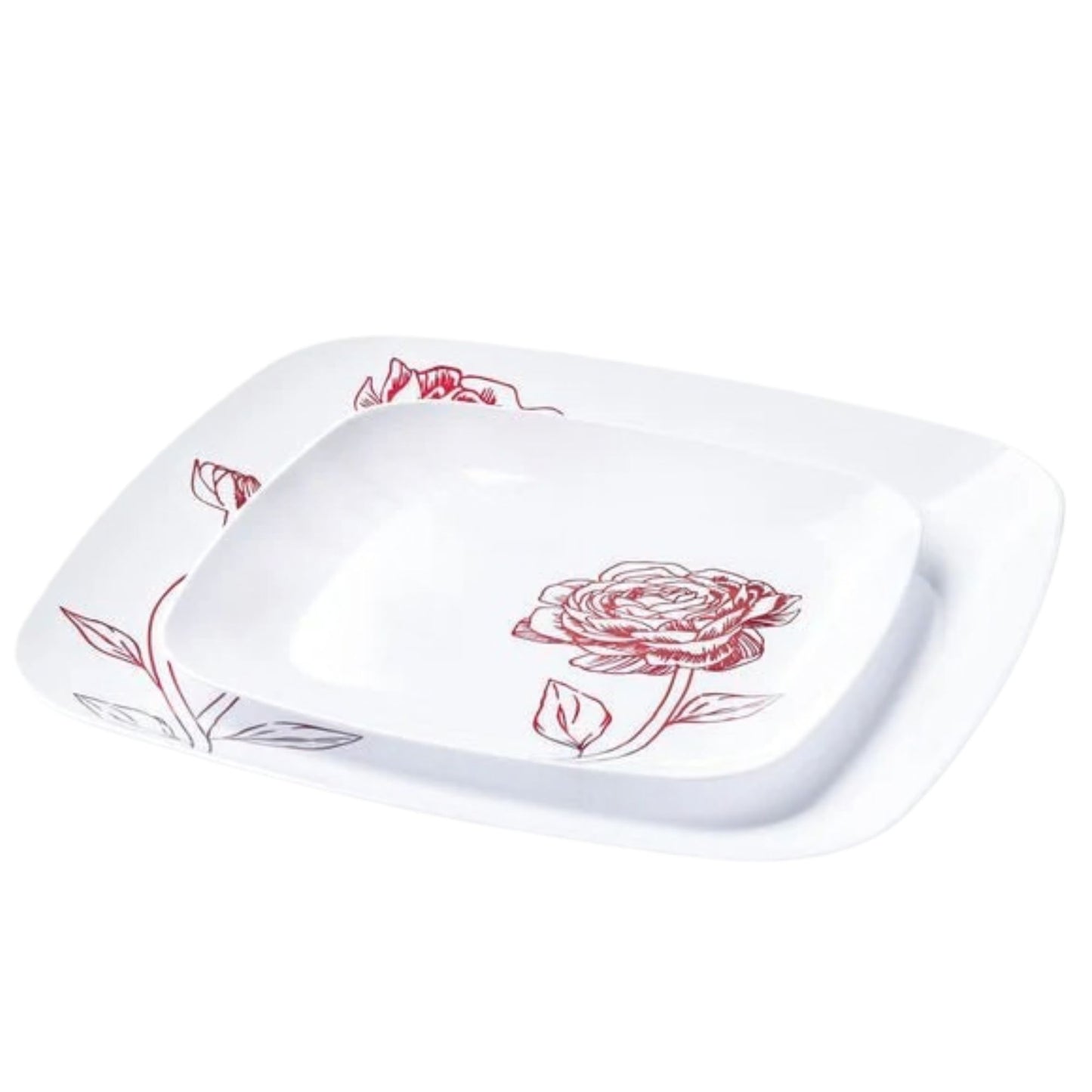 10.25"&7.25" White and Burgundy Square Disposable Plastic Plates COMBO Set-Peony Combo Disposable Plates Decorline