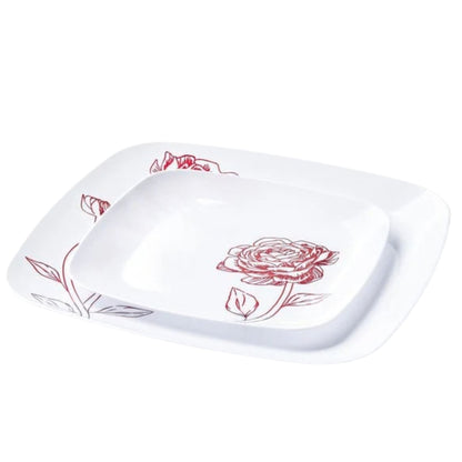 10.25"&7.25" White and Burgundy Square Disposable Plastic Plates COMBO Set-Peony Combo Disposable Plates Decorline