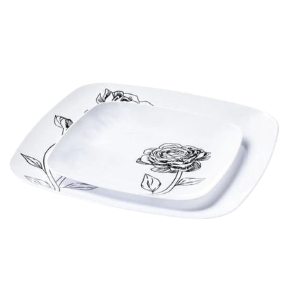 10.25"&7.25" White and Black Square Disposable Plastic Plates COMBO Set-Peony Combo Disposable Plates Decorline