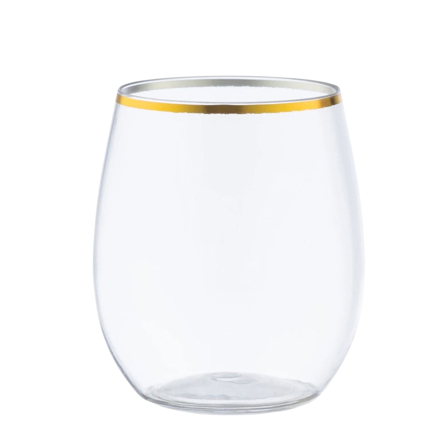 12oz Gold Rim Stemless Plastic Wine Glasses Goblet 6 Pack Wine Goblets Decorline
