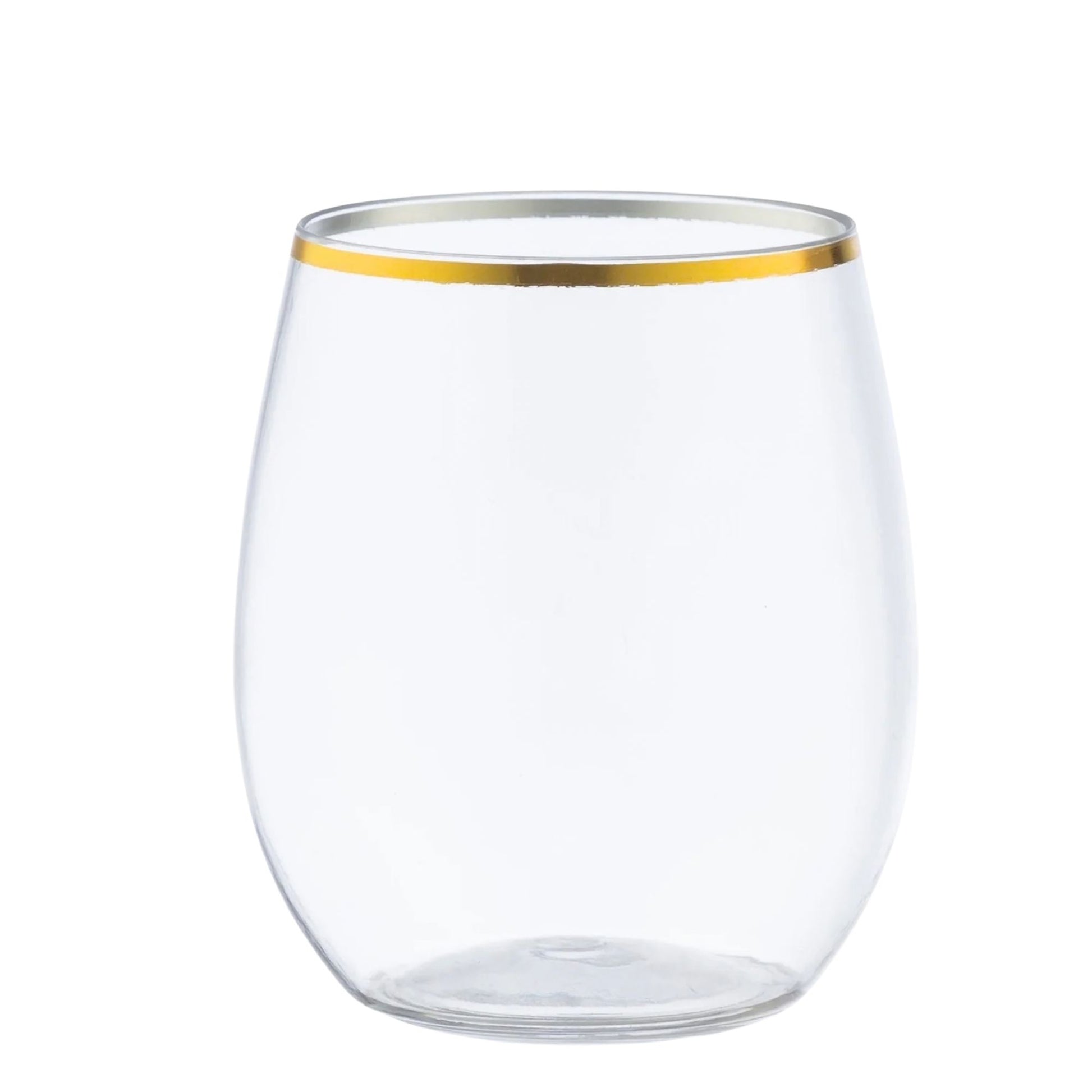 12oz Gold Rim Stemless Plastic Wine Glasses Goblet 6 Pack Wine Goblets Decorline