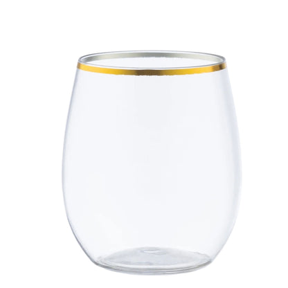 12oz Gold Rim Stemless Plastic Wine Glasses Goblet 6 Pack Wine Goblets Decorline