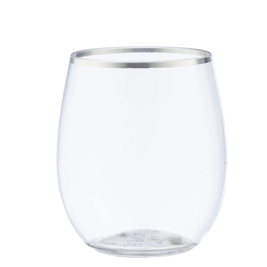12oz Silver Rim Stemless Plastic Wine Glasses Goblet Wine Goblets Decorline