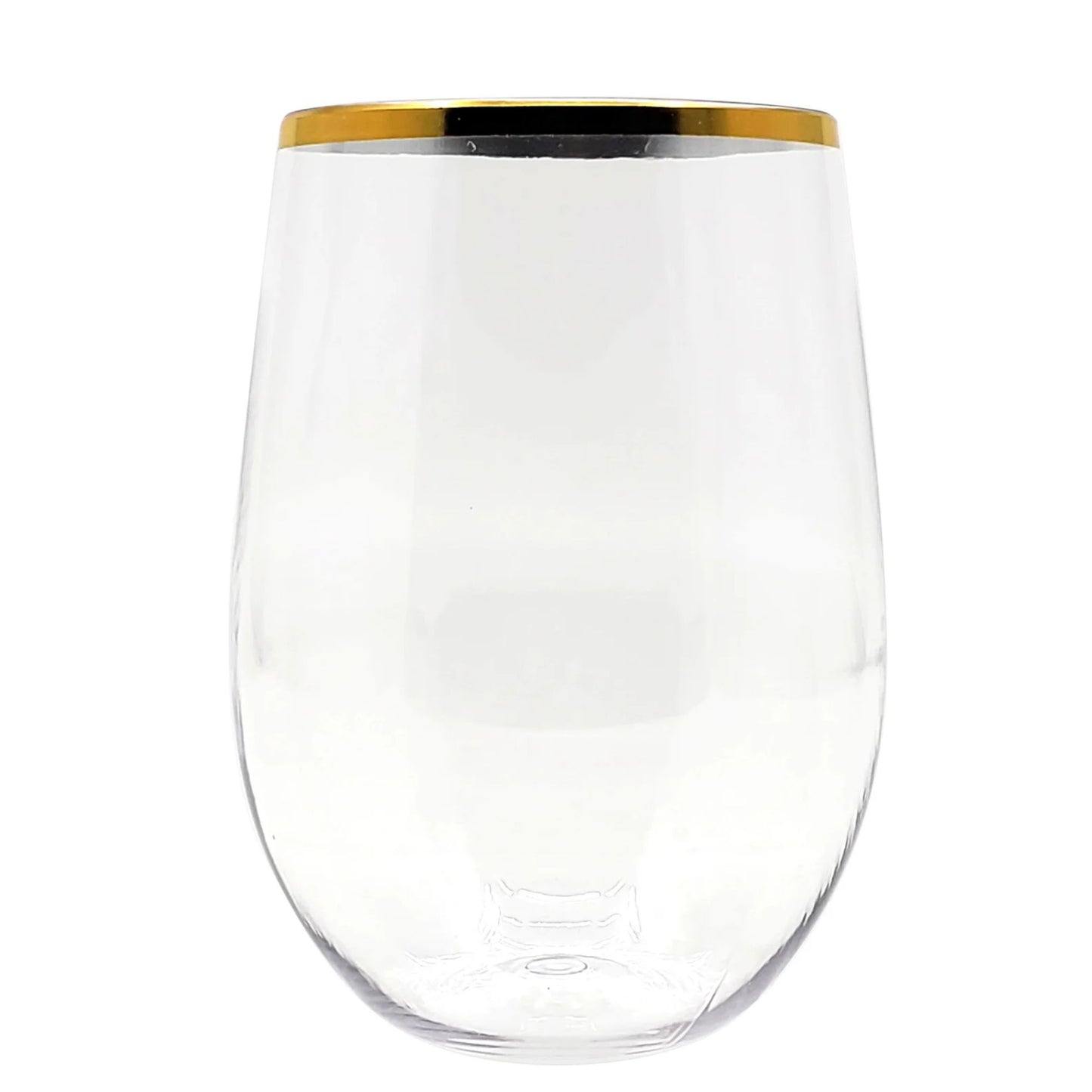 16 oz Gold Rim Stemless Plastic Wine Glasses Goblet Wine Goblets Decorline