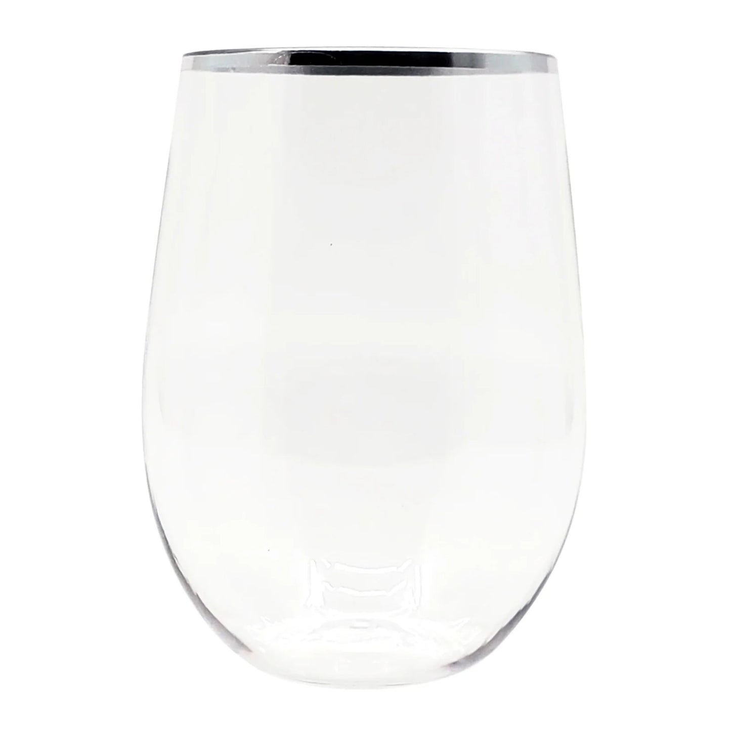 16 oz Silver Rim Stemless Plastic Wine Glasses Goblet 6 Pack Wine Goblets Decorline