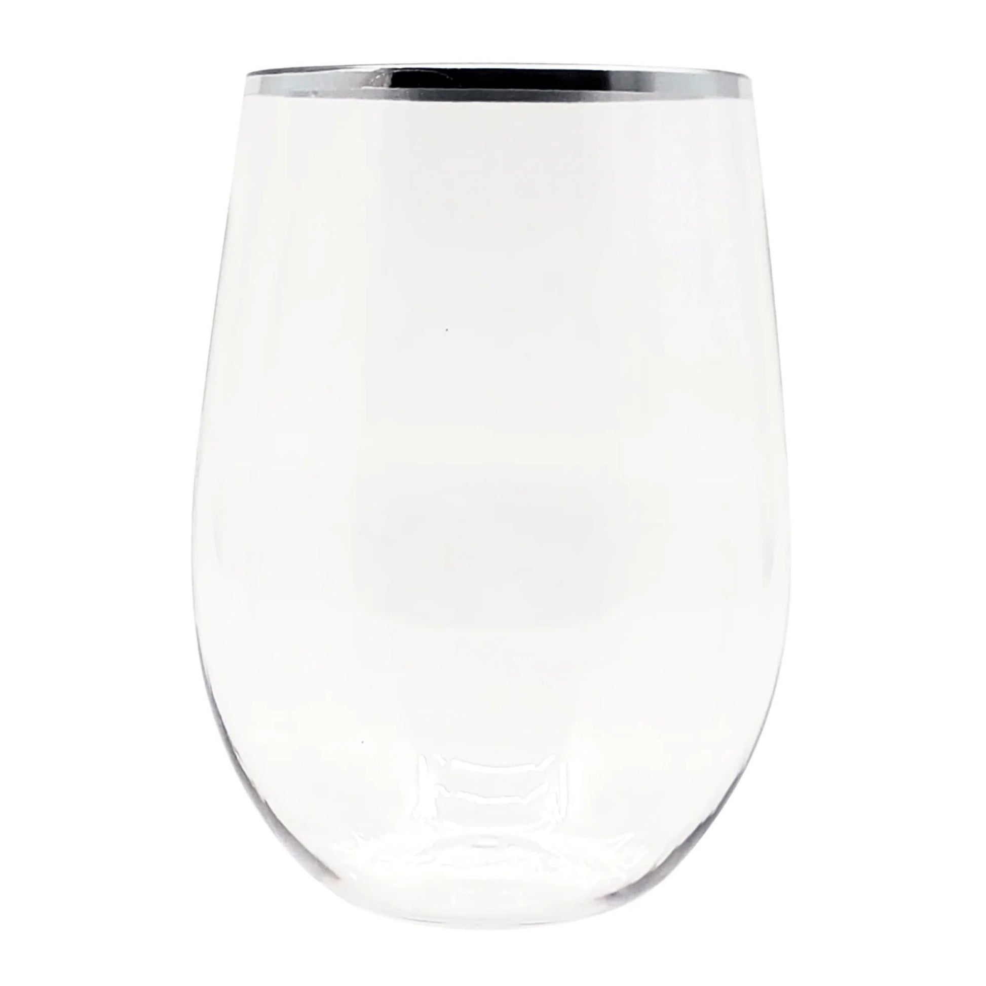 16 oz Silver Rim Stemless Plastic Wine Glasses Goblet 6 Pack Wine Goblets Decorline
