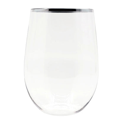 16 oz Silver Rim Stemless Plastic Wine Glasses Goblet 6 Pack Wine Goblets Decorline